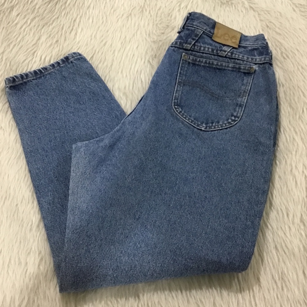 Vintage Lee women’s high waist mom denim tapered leg mid wash jeans size…
